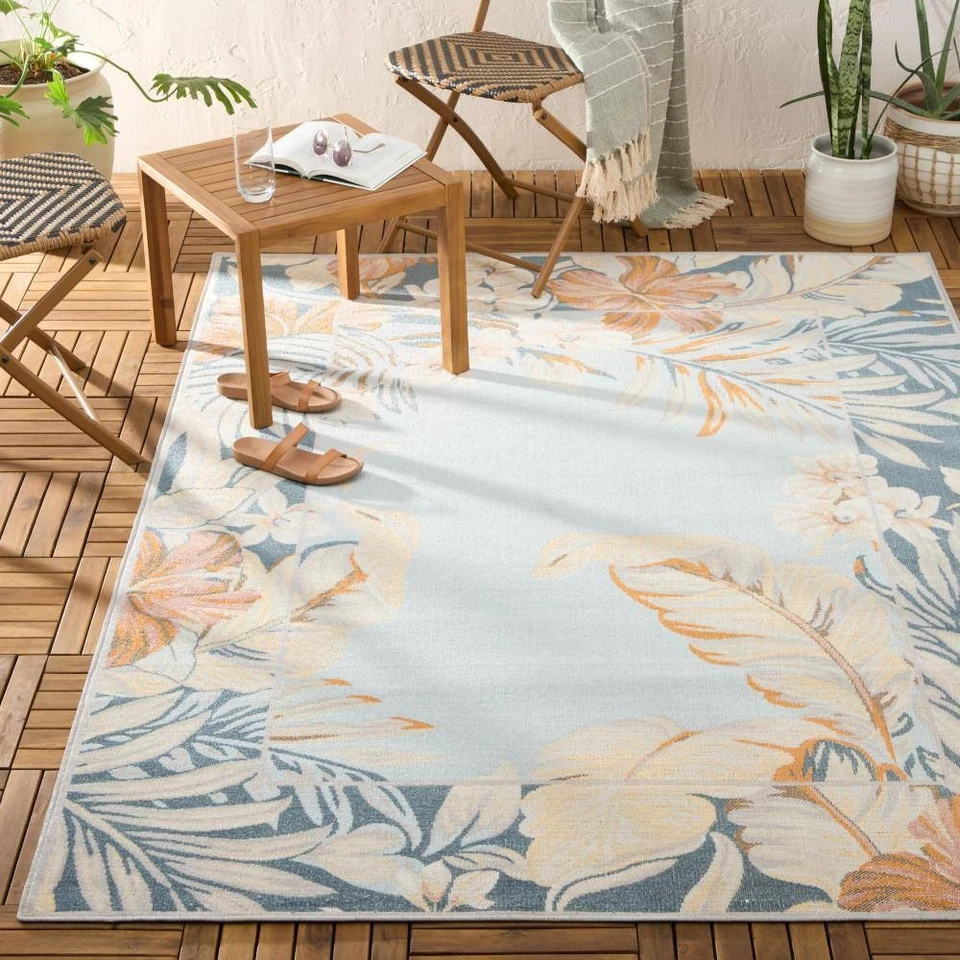Tommy Bahama Bimini Blooming Border Azul/Gris 8 ft x 10 ft Interior Exterior Área Foto 3 de 4