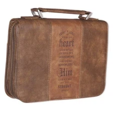  Men's Classic Bible Cover Trust in The Lord Proverbs 3:5, Brown Faux Large