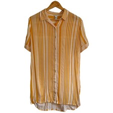 FOREVER 21 S Y2K Striped Shirt Dress Yellow White Collared Minimalist Preppy