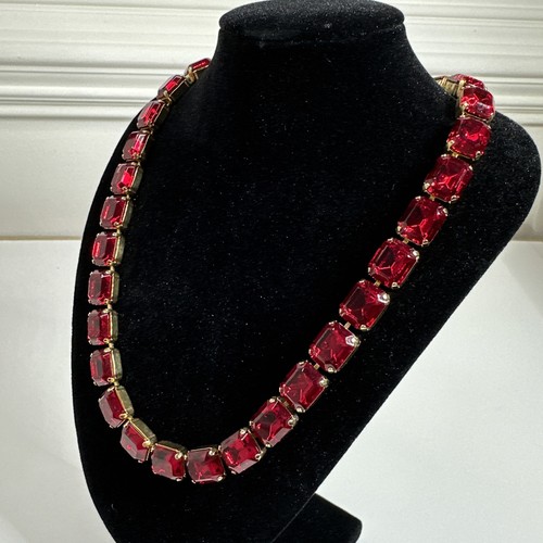 Dames à la Mode Czech Glass Crystals, Ruby Red Colette Necklace Brass Setting