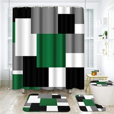 Green Bathroom Set with Shower Curtain and Rugs Accessories, Black and