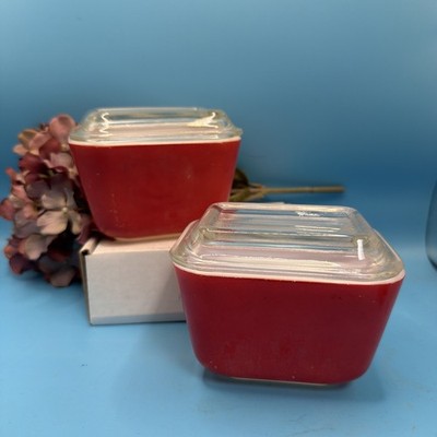 Pyrex 2pc Primary Red 501 Covered Refrigerator Storage Dish 1947-60 Made in USA