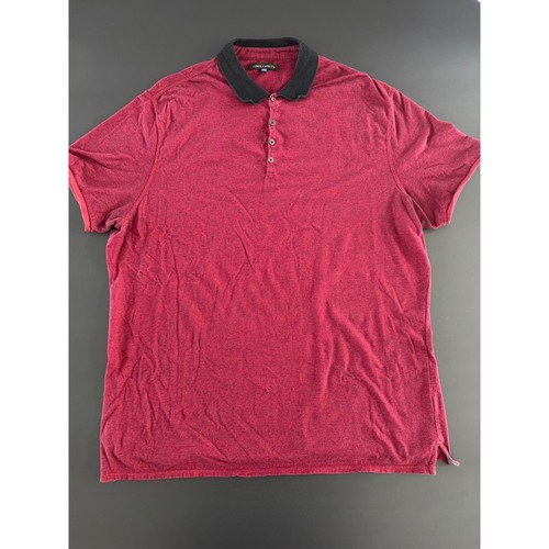 Vince Camuto Mens XXL Polo Shirt Burgundy Heather Short Sleeve Black Collar Top