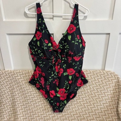 Adore Me Evangeline Lace Up Full Coverage One Piece Swimsuit Blooming Love 3X