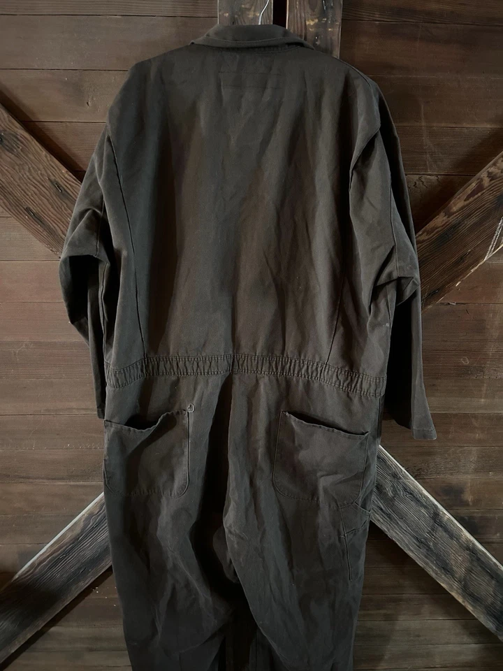 Vintage Dirt Brown Distressed RED Cap Coveralls 54 Long - Image 3 of 4