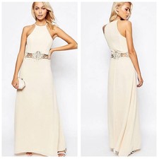NWT Jarlo London ASOS Cream Aden Maxi Dress Lace Insert Waist Size XS/8