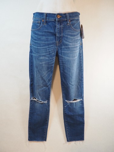 Madewell Medium Wash 9" High-Rise Skinny Distressed Denim Jeans Raw Hem, Size 29
