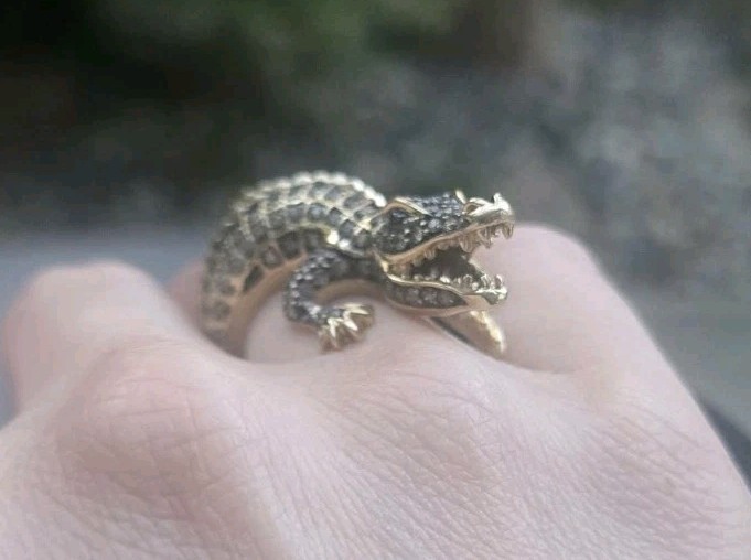 14k Heavy Solid Gold Lizard Alligator Crocodile R… - image 11