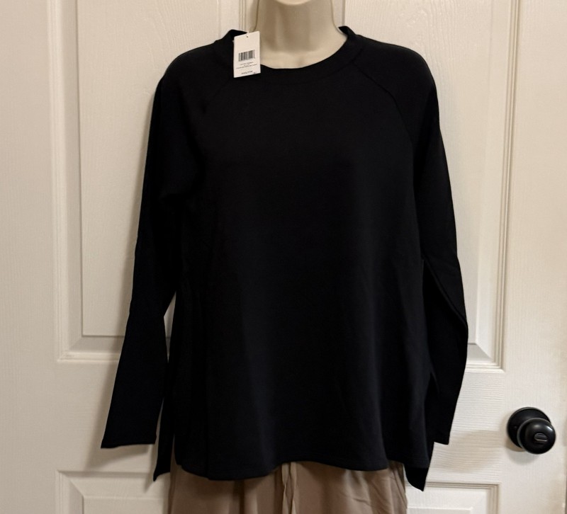 Eileen Fisher Crew Neck Raglan Tunic Black, 65% Tencel, 28% Org Cotton, XXS, NWT