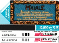 G 1355 C&C 3443 2 SCHEDE TELEFONICHE OROSCOPO CINESE MAIALE VARIANTE OCR 20 E 22