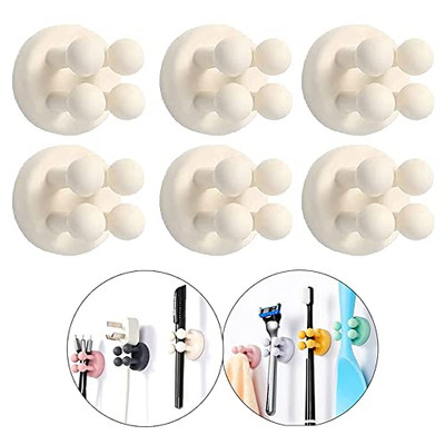 Silicone Toothbrush Holders - 6 Pcs Razor Hooks Adhesive Wall Mounted for 