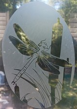 Dragonfly Decal 4"x6" OVAL Etched Glass Look Cling Removable  Reusable 22