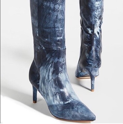 Designer Ulla Johnson Deverera Knee High Boots Indigo Tie-Dye Genuine Lamb 35 5