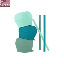 Silicone Straw Sippy Cup Lids Toddler Spill Proof Stretchy Lids W/ Straws Set US