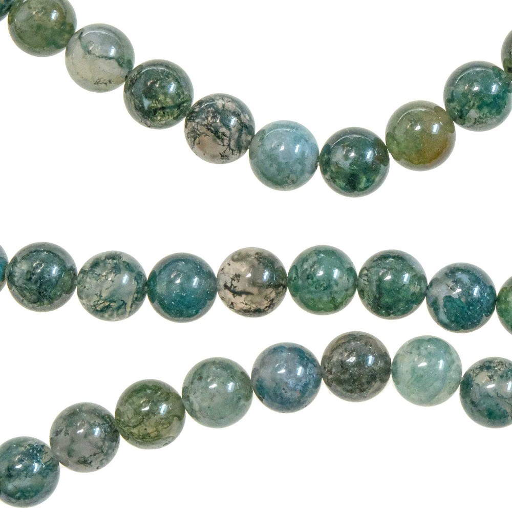Collier en agate mousse naturelle et perles rondes 10 mm de 70 cm - 2