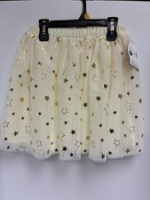 Holiday Time Girls Size L 10-12 Ivory Gold Star Mesh Overlay Skirt Holiday NWT