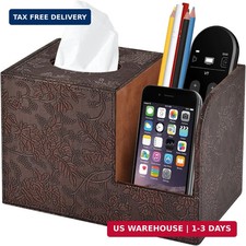 PU Leather Tissue Box Cover Square Tissue Holder Tissues Box Organizer with 2 Co