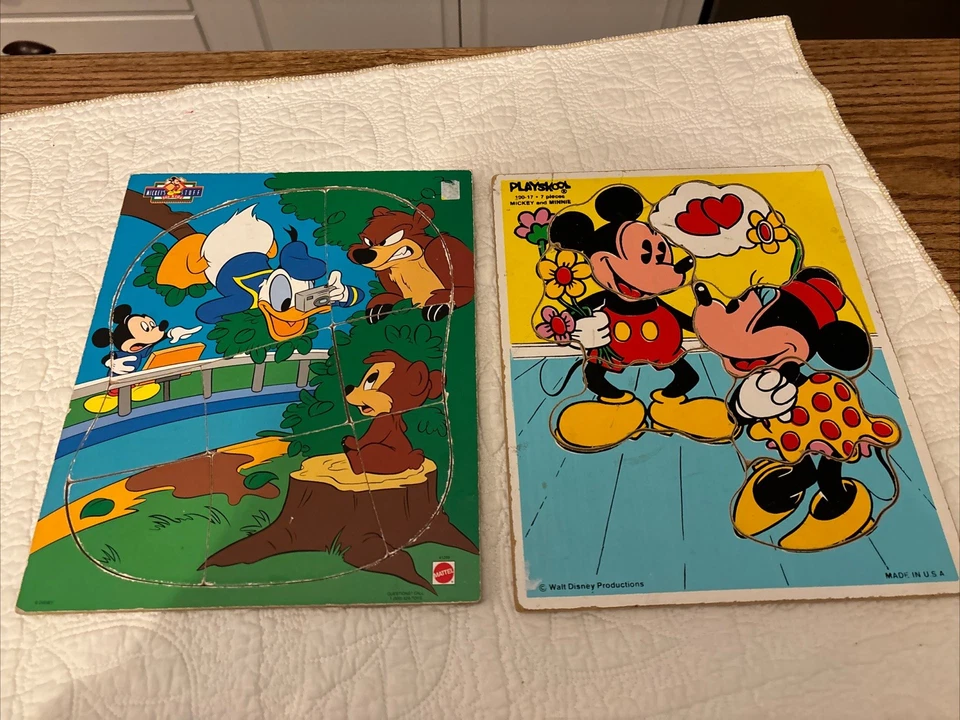 Vintage Lot of 2 Playskool Wooden Puzzles Walt Disney Production Mickey & Donald - Image 2 of 4