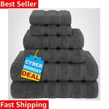 Luxury 6 Piece Dark Gray Towel Set - Thick 600 GSM 100 Cotton Turkish Towels