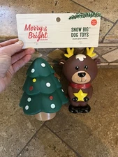 Merry & Bright Snow Big Tree/Reindeer  7" Squeaky Dog Toy Christmas Holiday