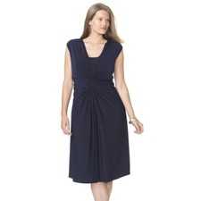 NWT Chaps Women's Plus Size 22W Ruched Knot-Front Twist Sleeveless Navy Dress