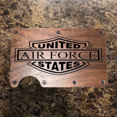 Wood Wallet Minimalist Laser Engraved with Air Force Logo
