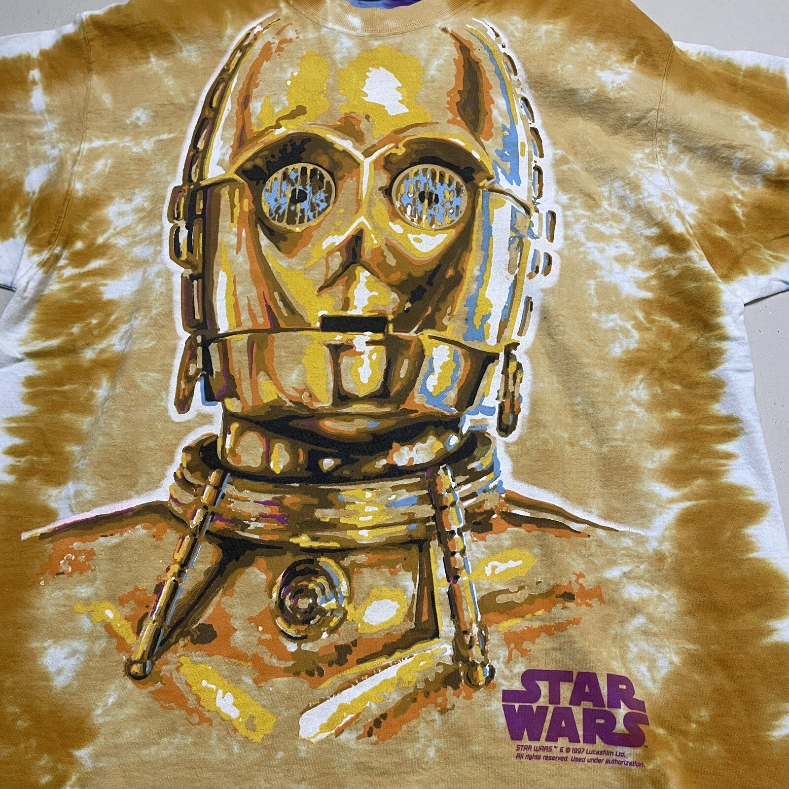 Vintage 90s Liquid Blue Star Wars C3PO R2-D2 Tie Dye T-Shirt Size L 1997 image 5