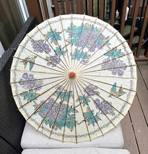 Vintage Antique Asian Carved Wood Bamboo Papier-m ch  Tent Parasol Umbrella Old