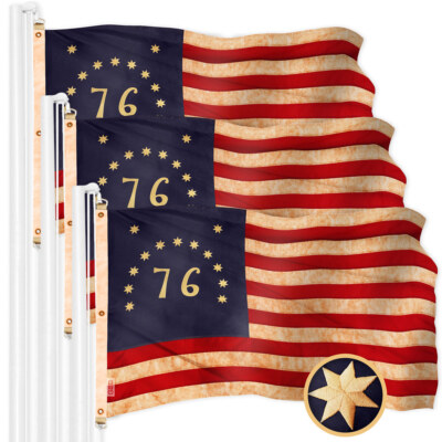 G128 3 Pack: Bennington 76 Tea-Stained Flag 5x8 Ft Embroidered 420D Polyester