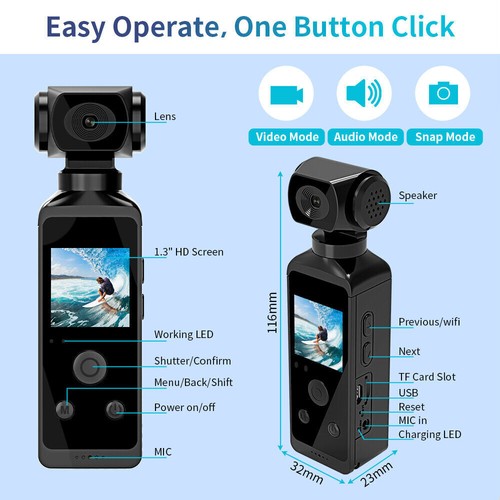 Sport Kamera 4K UHD Handheld Action Kamera WiFi 30M wasserdicht drehbar Taschen - Picture 6 of 18