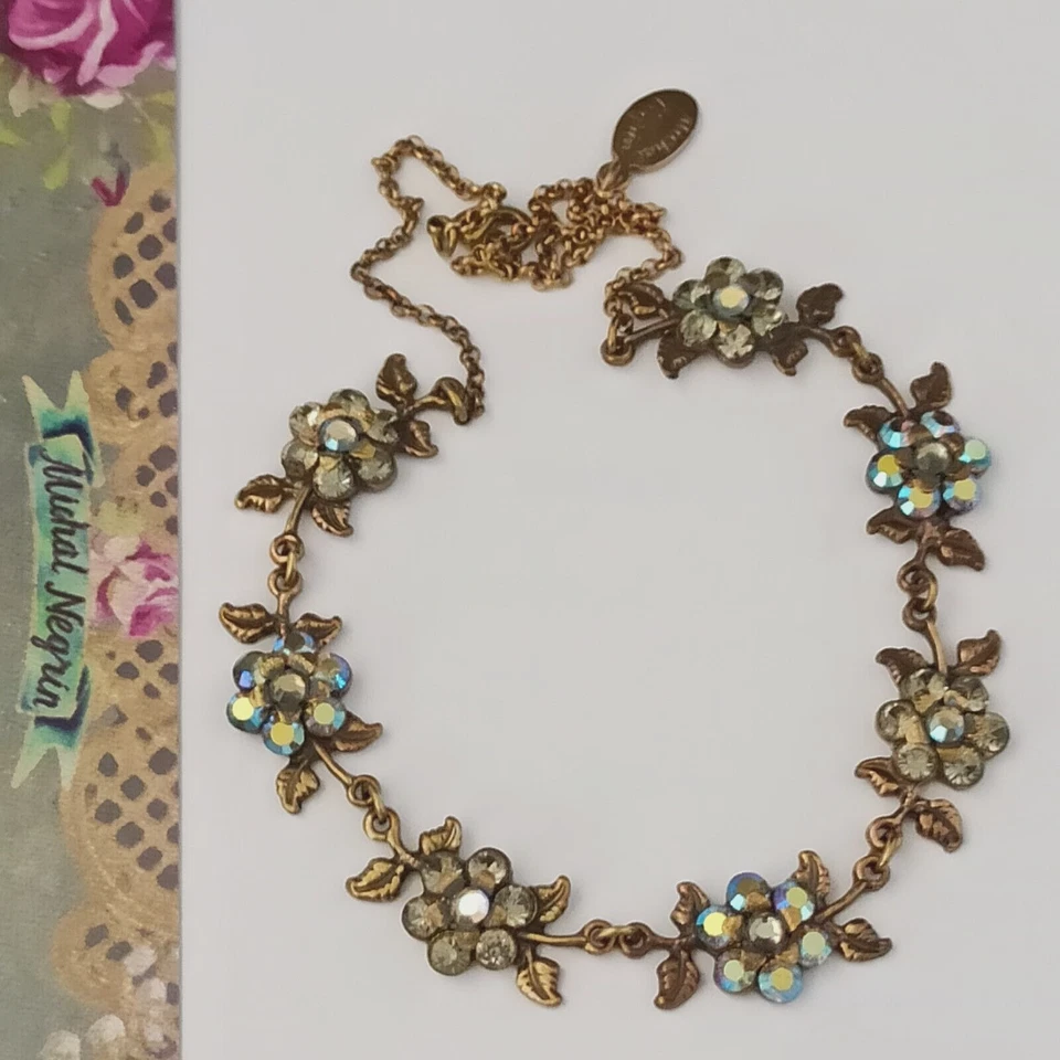 Collar Michal Negrin Aurora Boreal Gris Flor Chocker Cristales De Colección Cóctel Foto 4 de 4
