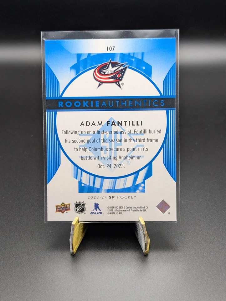 2023-24 Upper Deck SP Adam Fantilli #107 Rookie Authentics Blue RC - Image 2 of 2