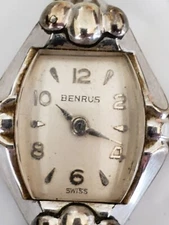 Vintage Ladies BENRUS 10k GF Mechanical Watch, Silver Tone, Swiss Made, 