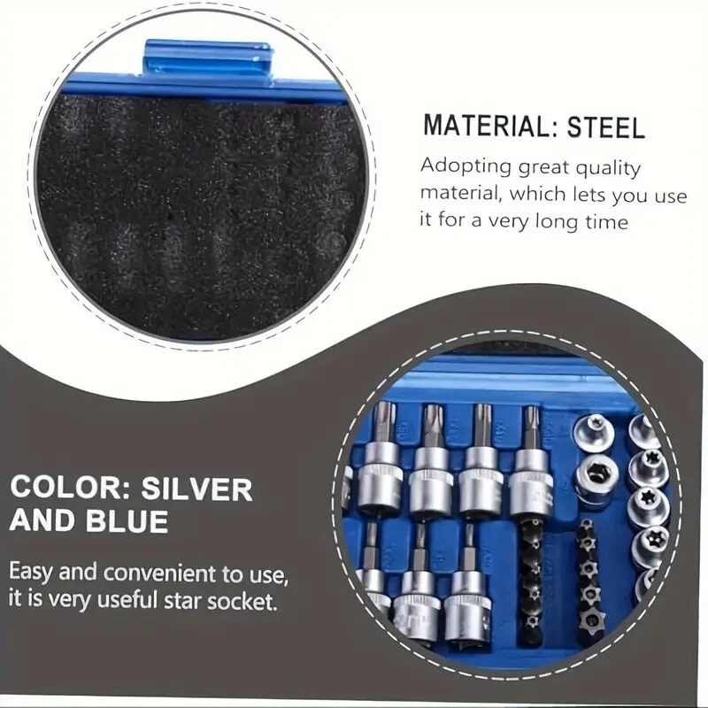 34 pcs E-Torx Socket Set 3/8" 1/4" Drive Star Hex Bit External Torque Tool CR-V - image 3 of 4