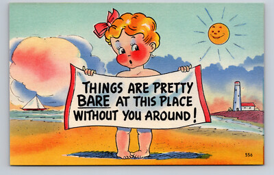 Comic Postcard Things are Pretty Bare Without You Beach Girl Lighthouse