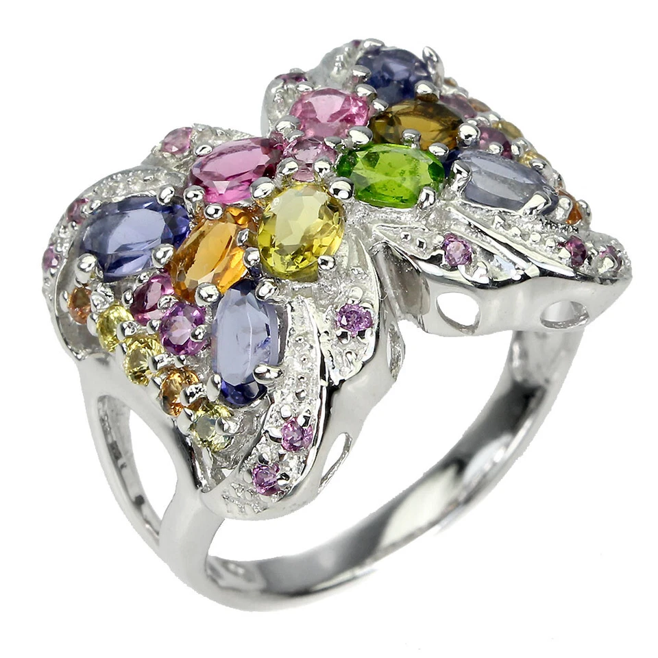 Anel de prata esterlina 925 oval iolita rodolita safira turmalina pedra preciosa tamanho 8 - Imagem 2 de 4