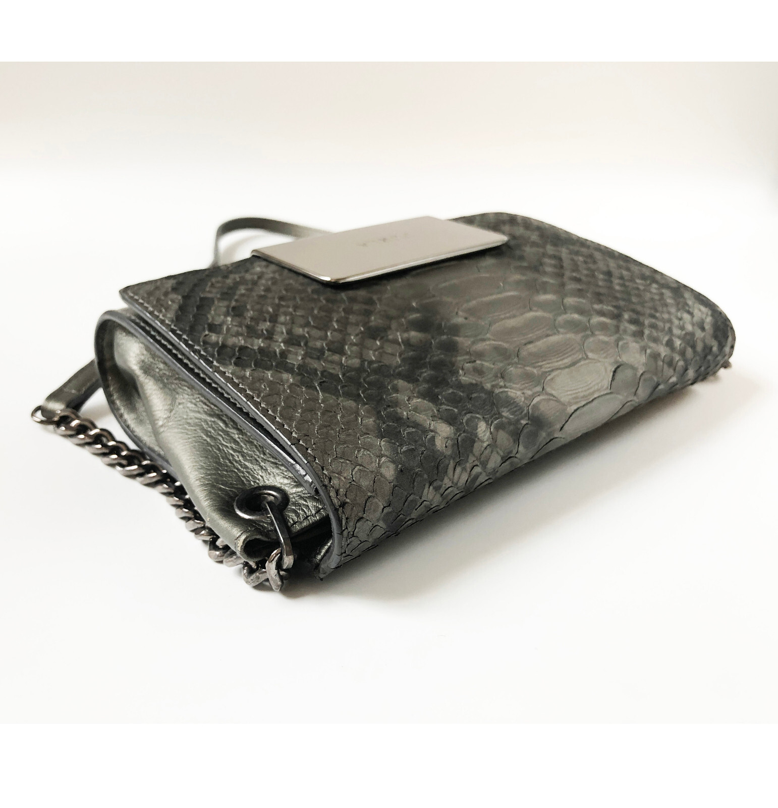 Small reptile leather purse, gray python mini bag… - image 3
