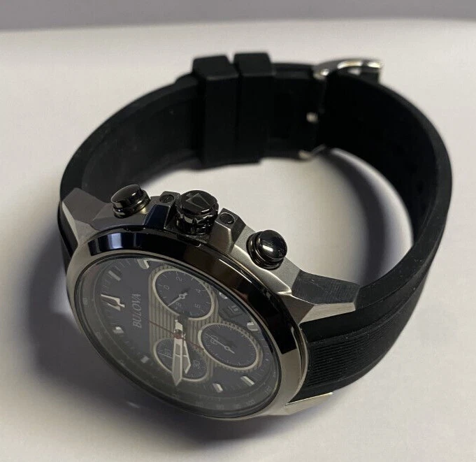 Bulova Marine Star Steel Rubber Chronograph Blue Dial Mens Quartz