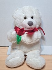 First  Main Gus White Teddy Bear 2019 Red Rose  Bow Valentine's Day Plush 11"