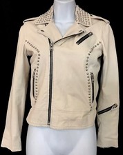 Iro Jacket Nude Leather Silver Studded Moto Jacket Zipper Cuff And Pockets Sz 36