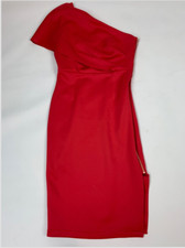 ASOS Red Scuba Stretch One Shoulder Gold Side Zip Sheath Pencil Dress 4 NEW