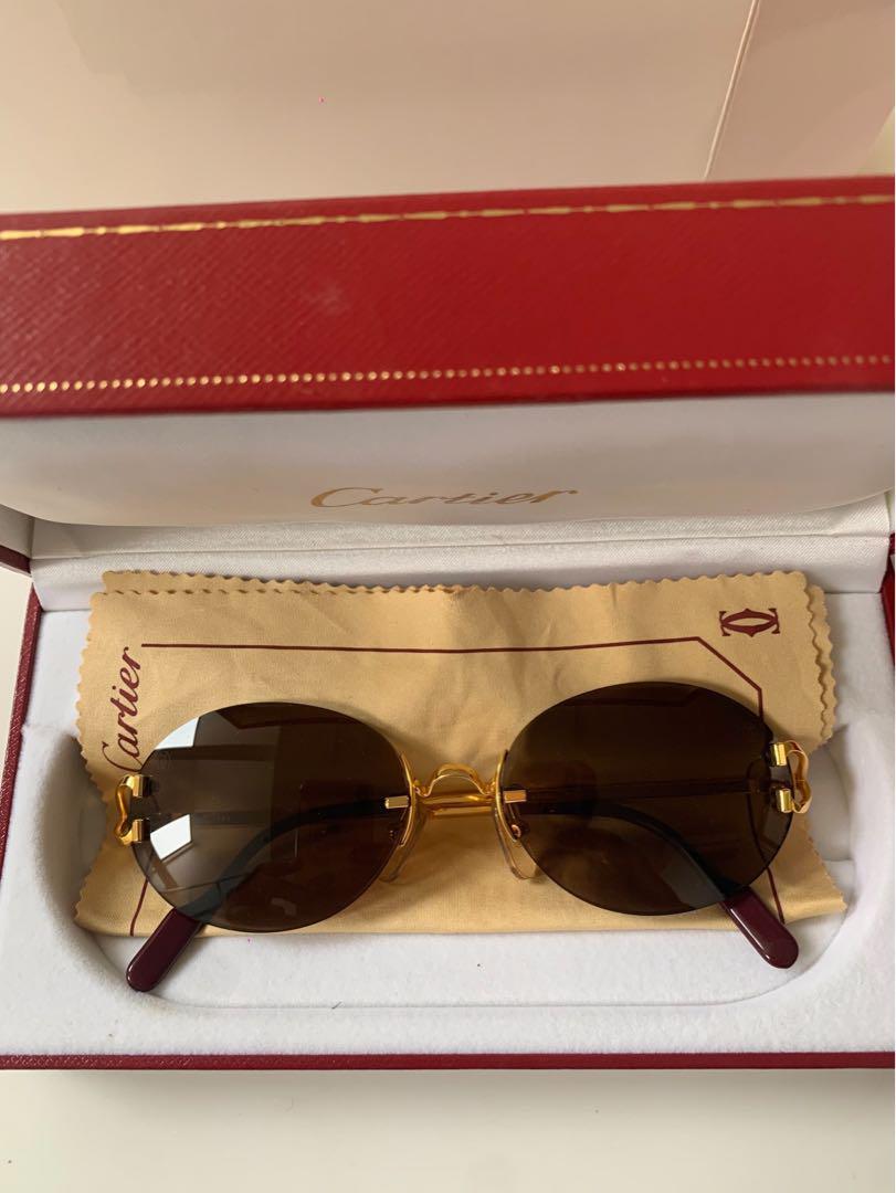 CARTIER Oval Rimless Sunglasses Brown Lenses Gold Frame with  display picture 2