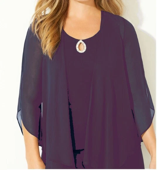 Three Piece Beautiful Eggplant/Grape/Plum PantSuit 22W with Rhinestone Earrings - Image 4 of 4