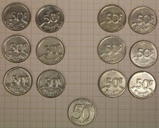 13 munten 50 BFR Boudewijn 1987-1992 Albert 1994 NDL en FR