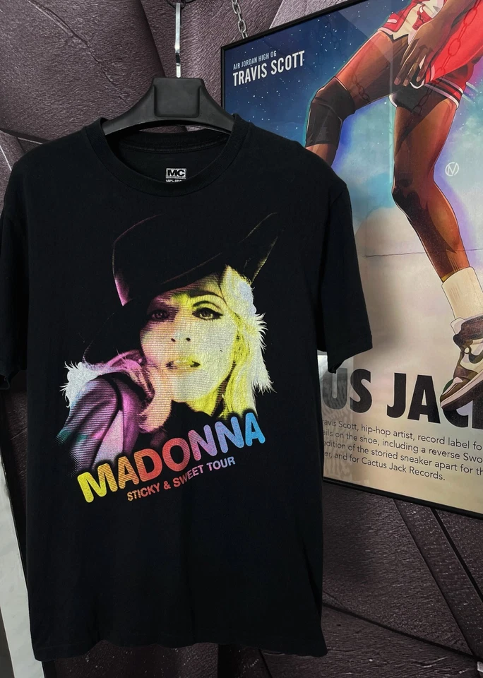 Camiseta Madonna 2008 Sticky & Sweet Tour Vintage Puntada Única Negra Talla M Foto 2 de 4
