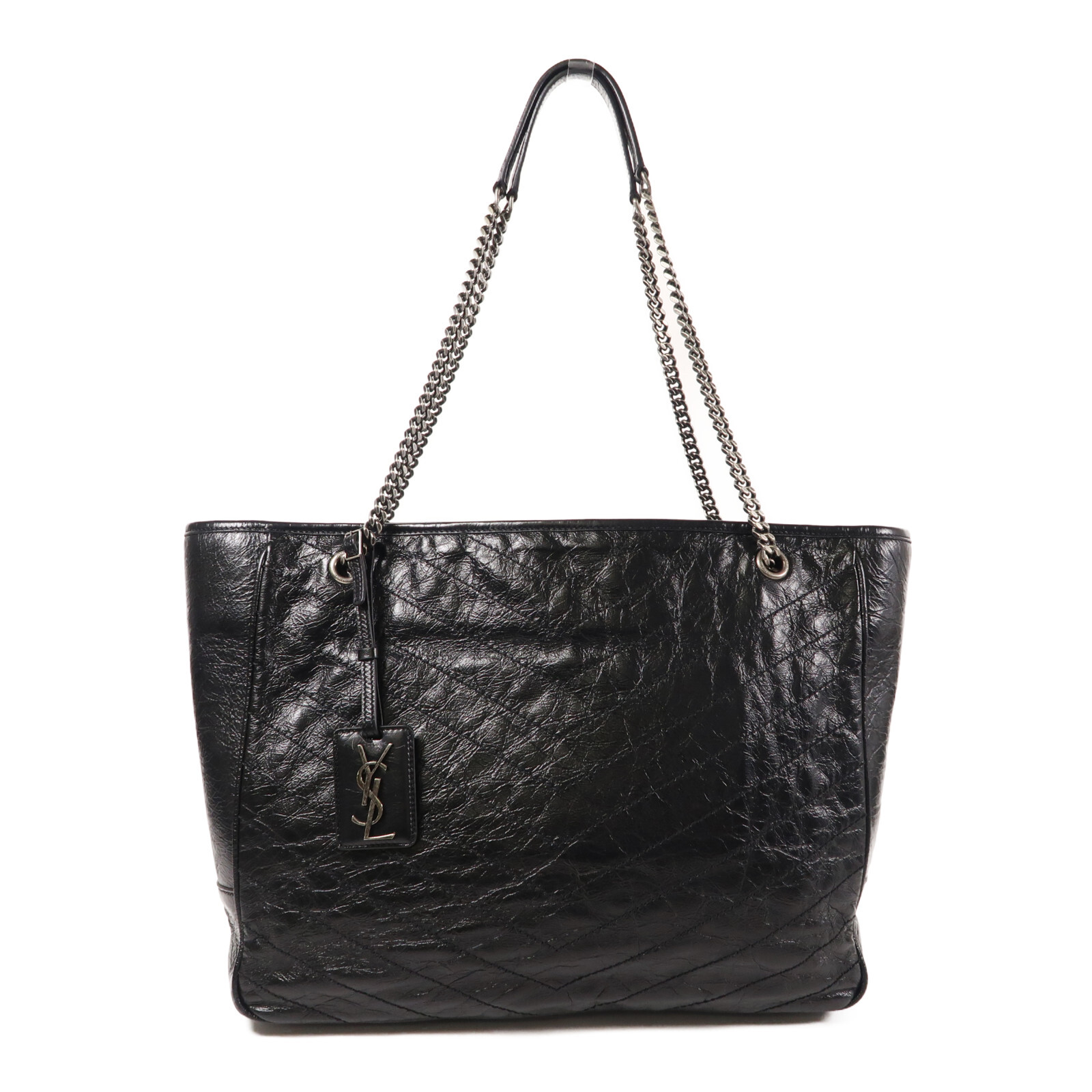 Borsa a tracolla grande SAINT LAURENT YSL SHW Niki pelle di vitello nera