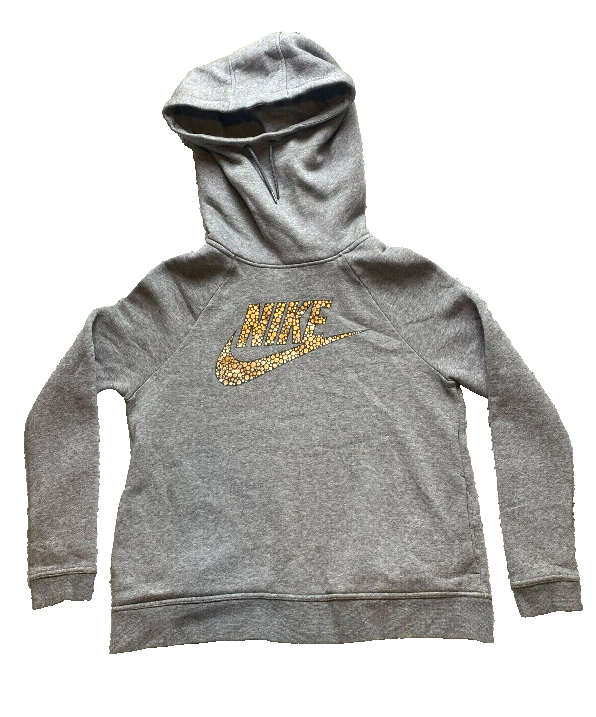 Nike Rally Hoodie Mens Medium Gray Metallic Swoosh Funnel Neck Sweatshirt-image