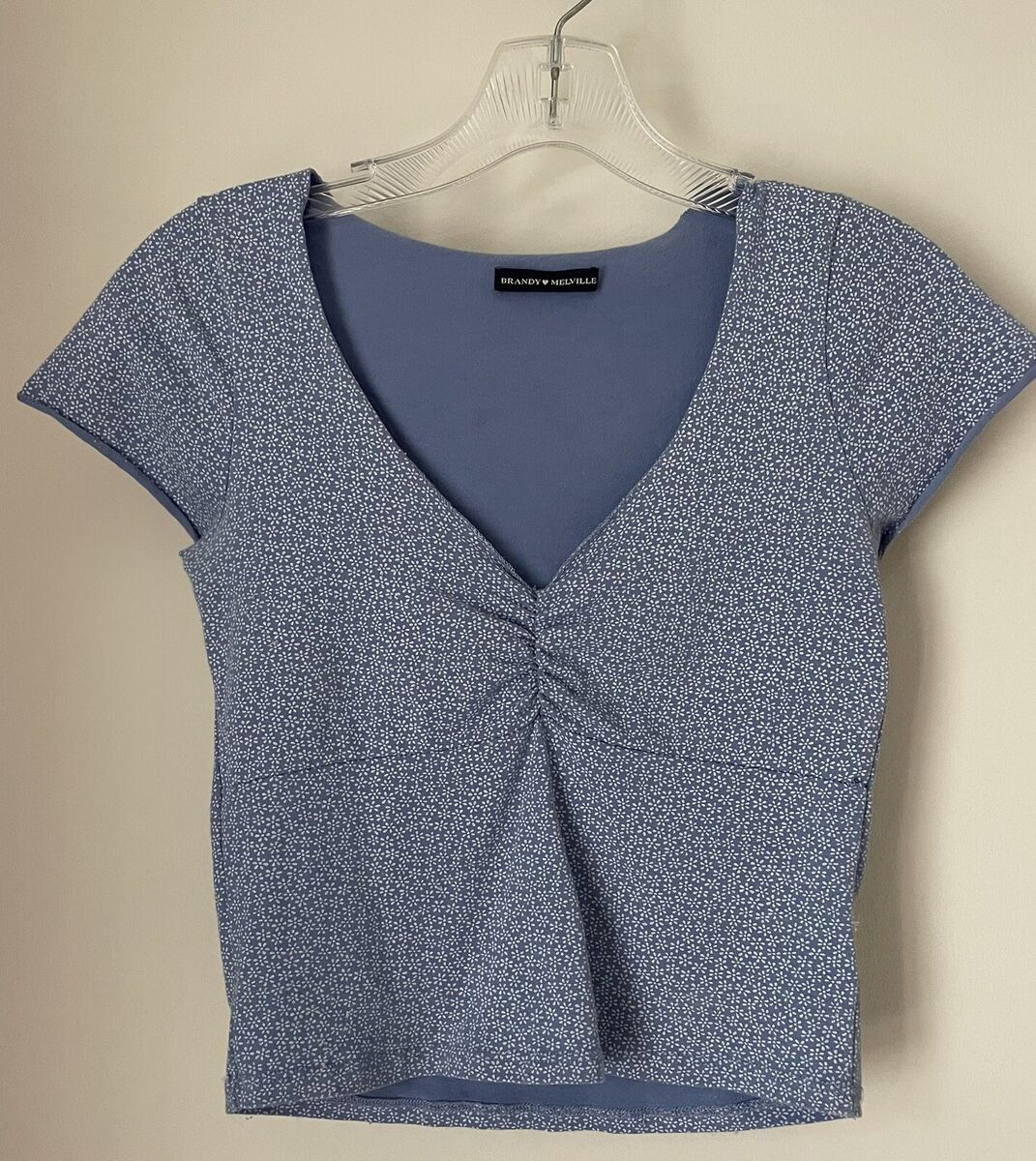 Brandy Melville Short Sleeve top shirt t-shirt cinch bust blue flowered