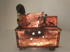 Cabin Hunting Mallard duck on top of a gun shells Box Table Lamp 