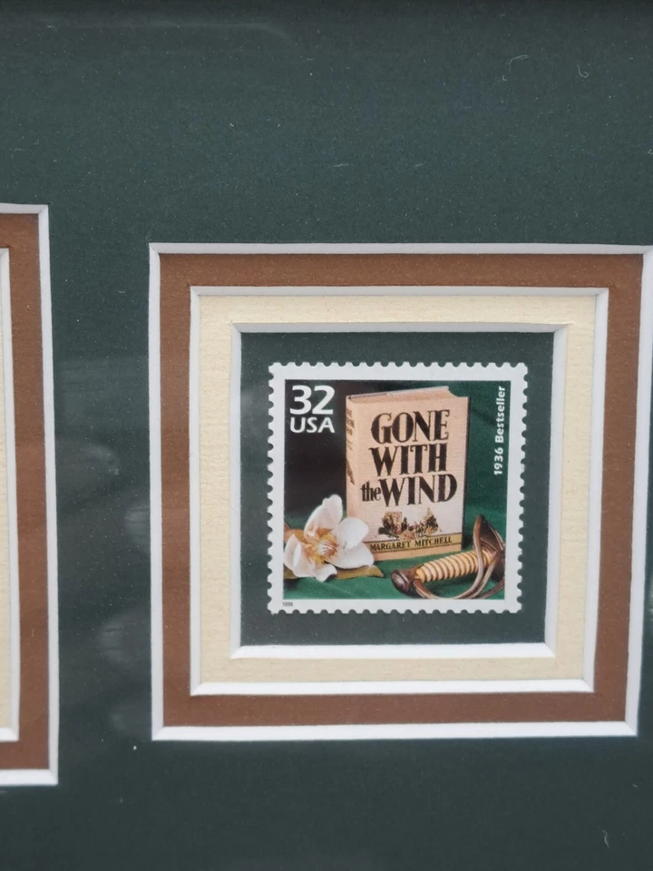 RARE Two Gone With The Wind Collectible Stamps Unused 25 cent and 32 cent Framed - Image 3 of 4
